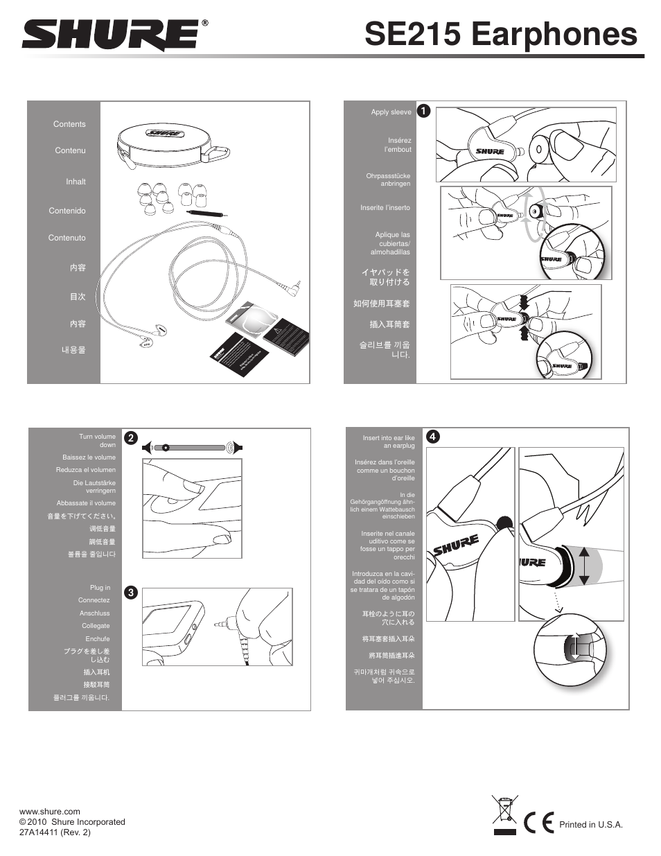 Shure SE215 User Manual | 3 pages