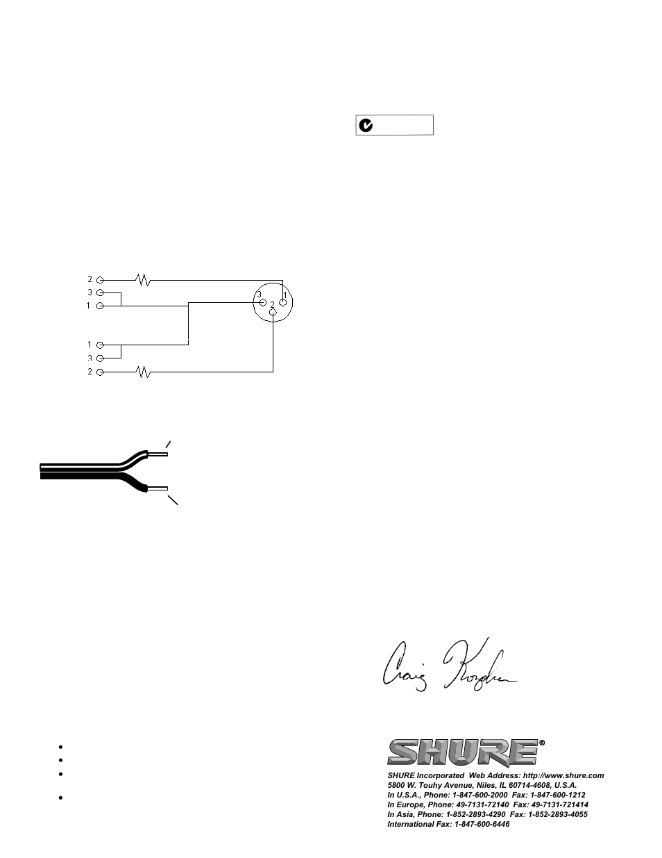 Certification, Limited two -year warranty, Fcc declaration of conformity | Shure FP24 User Manual | Page 6 / 6