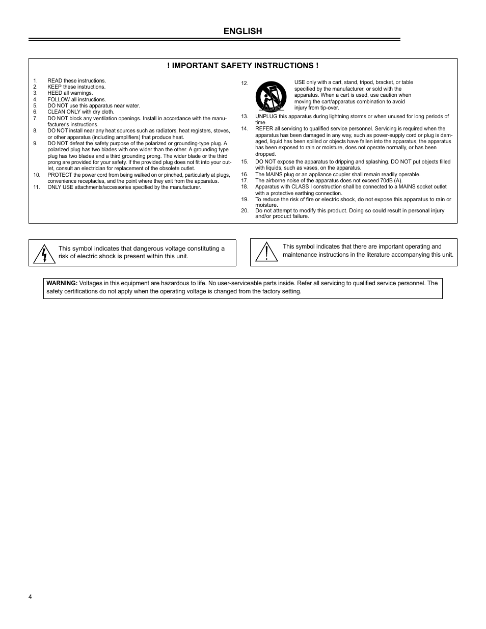 English, Important safety instructions | Shure SCM268E User Manual | Page 4 / 11