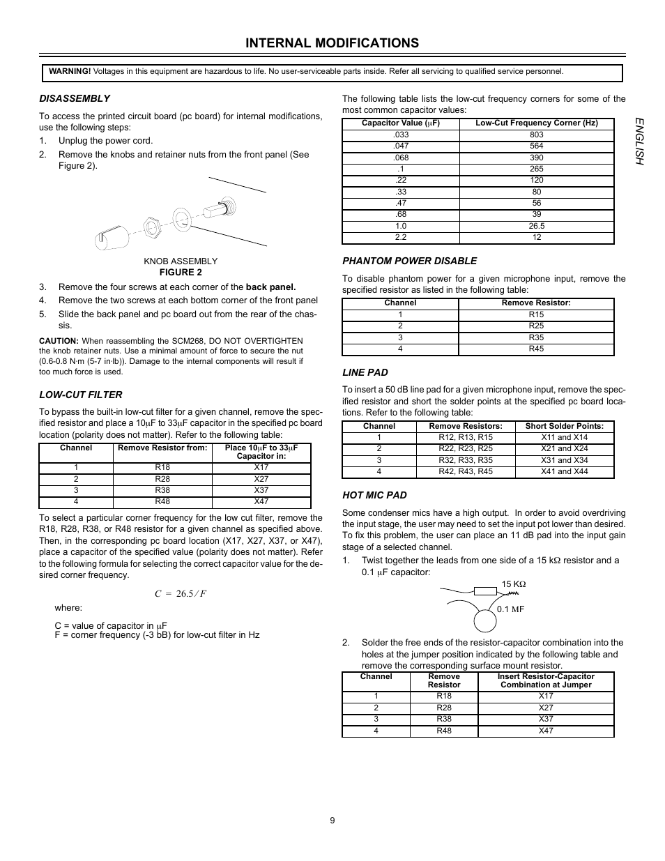 Internal modifications | Shure SCM268E User Manual | Page 9 / 11