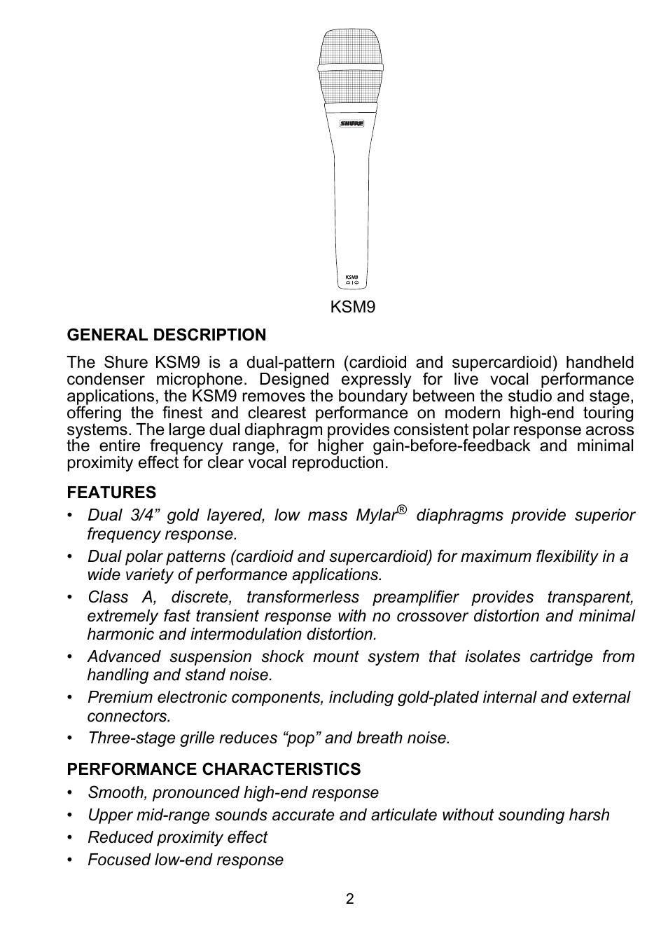 Shure KSM9 User Manual | Page 4 / 10