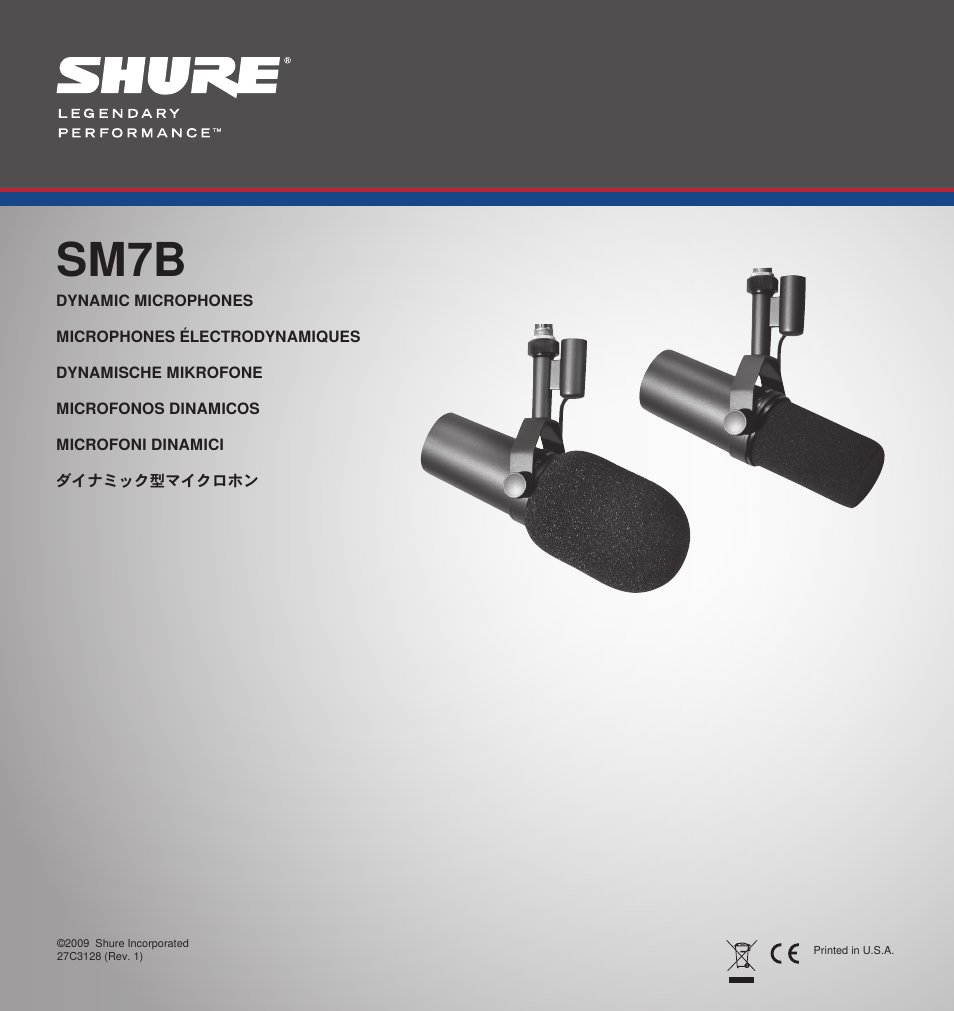 Shure LEGENDARY PERFORMANCE SM7B User Manual | 24 pages