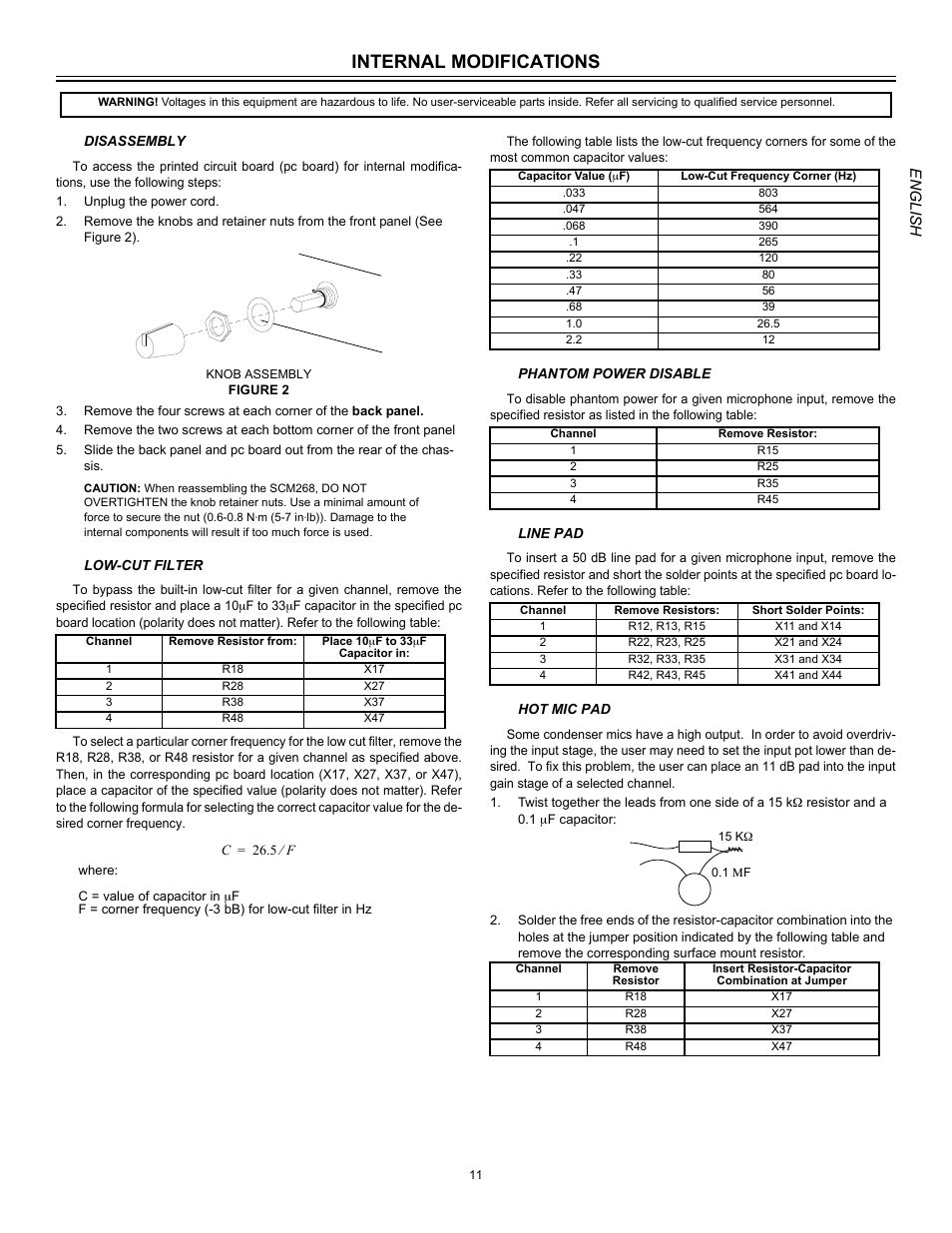 Internal modifications | Shure SCM268 User Manual | Page 11 / 13
