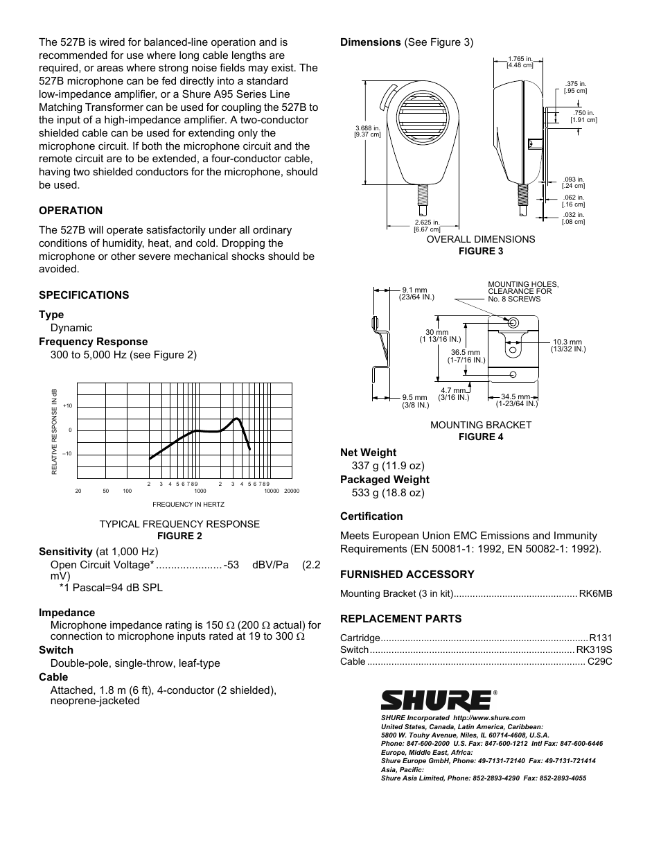 Replacement parts | Shure 527B User Manual | Page 2 / 2