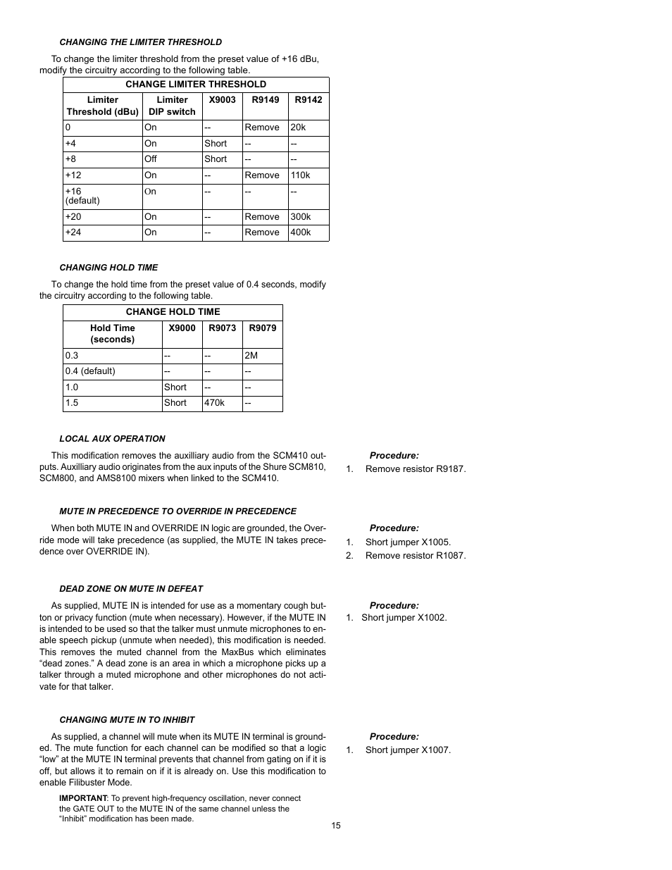 Shure Four Channel Automatic Microphone SCM410 User Manual | Page 15 / 17