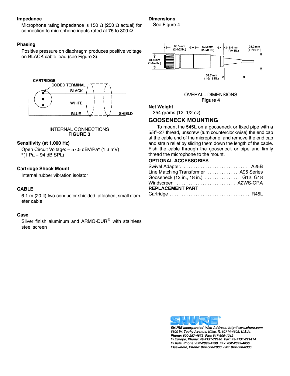 Gooseneck mounting | Shure 545L User Manual | Page 2 / 2