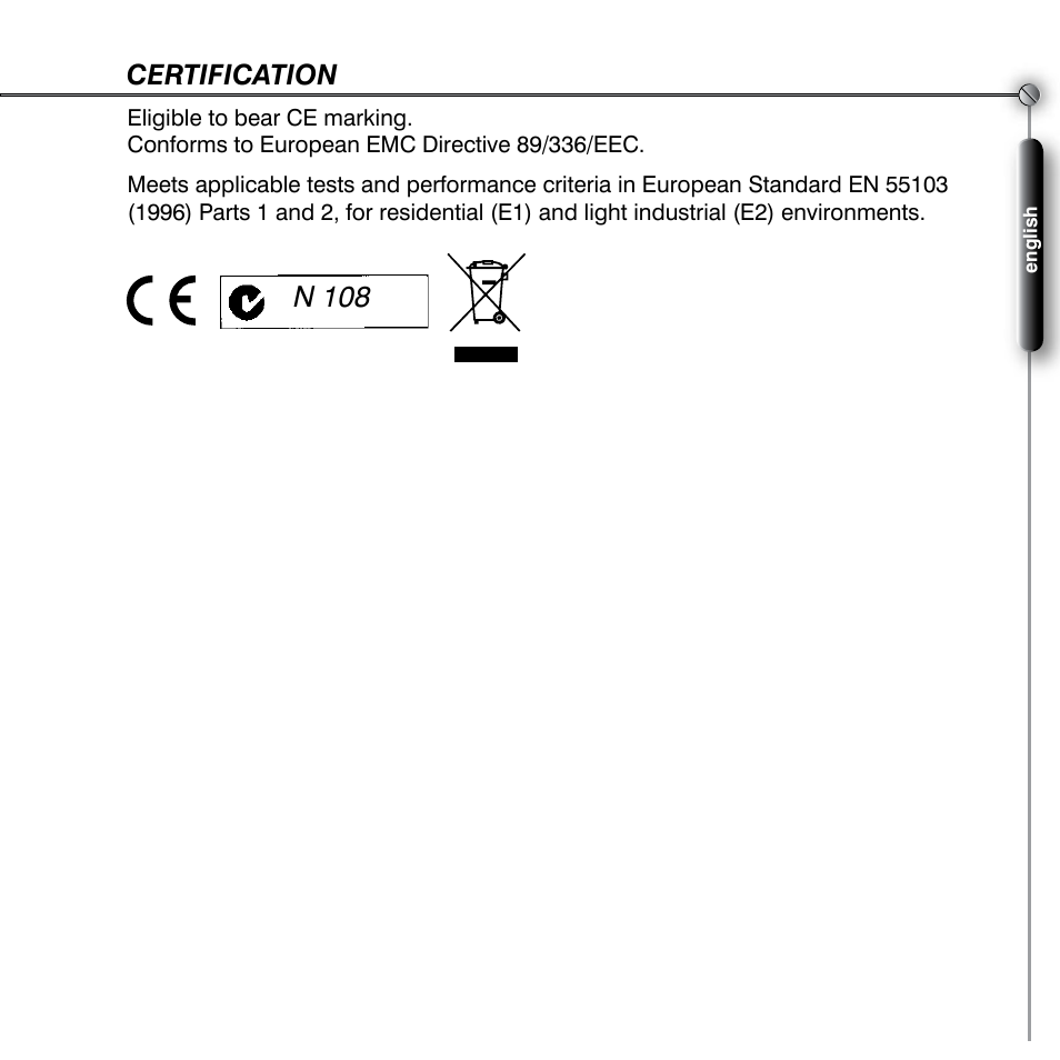 Certification, N 108 | Shure SE530 User Manual | Page 11 / 12