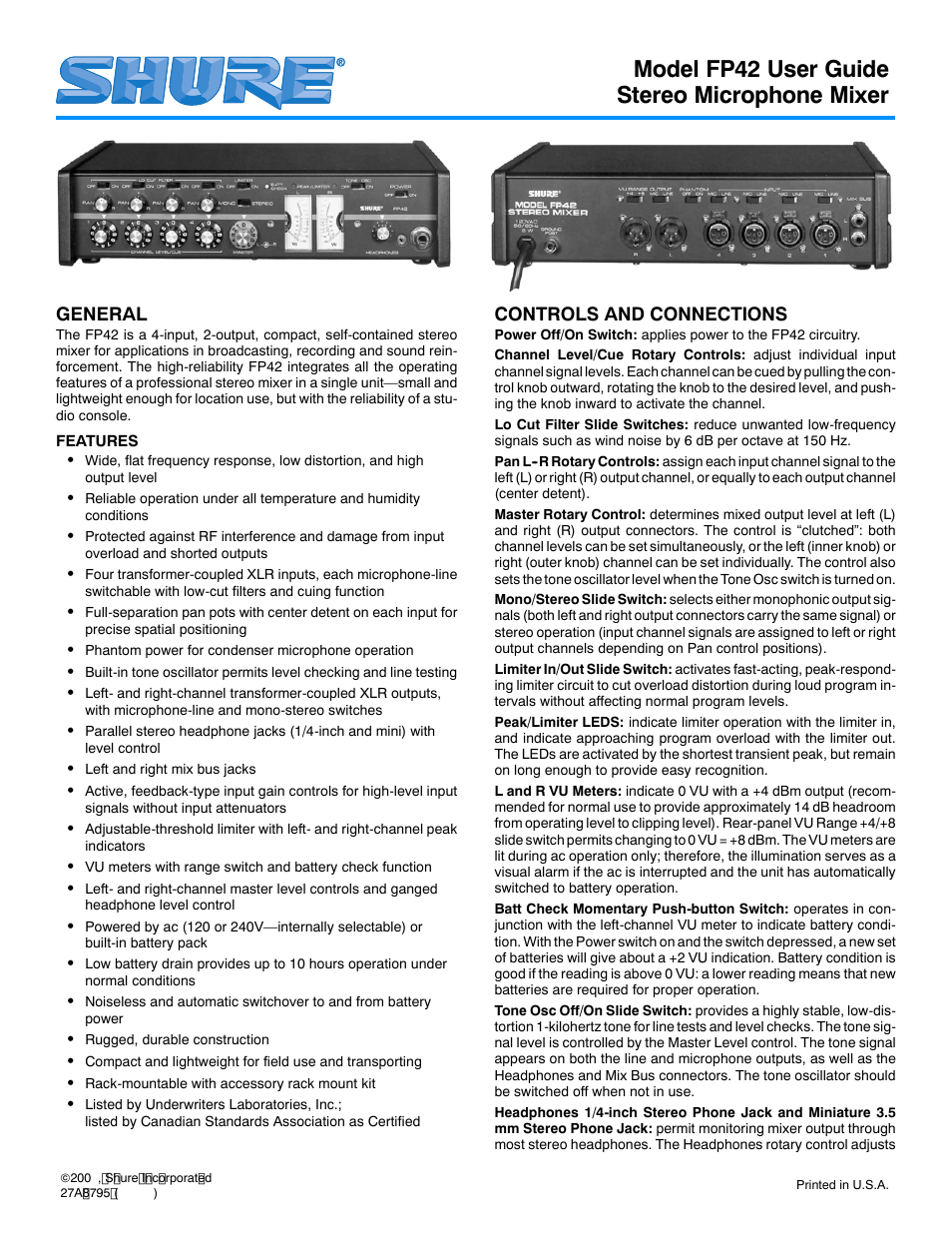 Shure FP42 User Manual | 20 pages