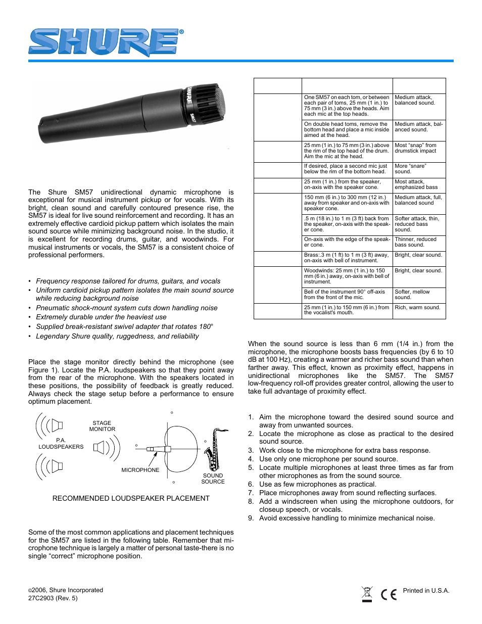Shure SM57 User Manual | 12 pages
