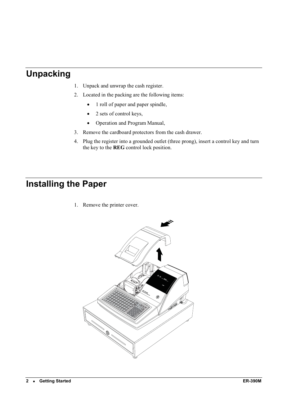 Unpacking, Installing the paper | Sam4s ER-390M User Manual | Page 10 / 187