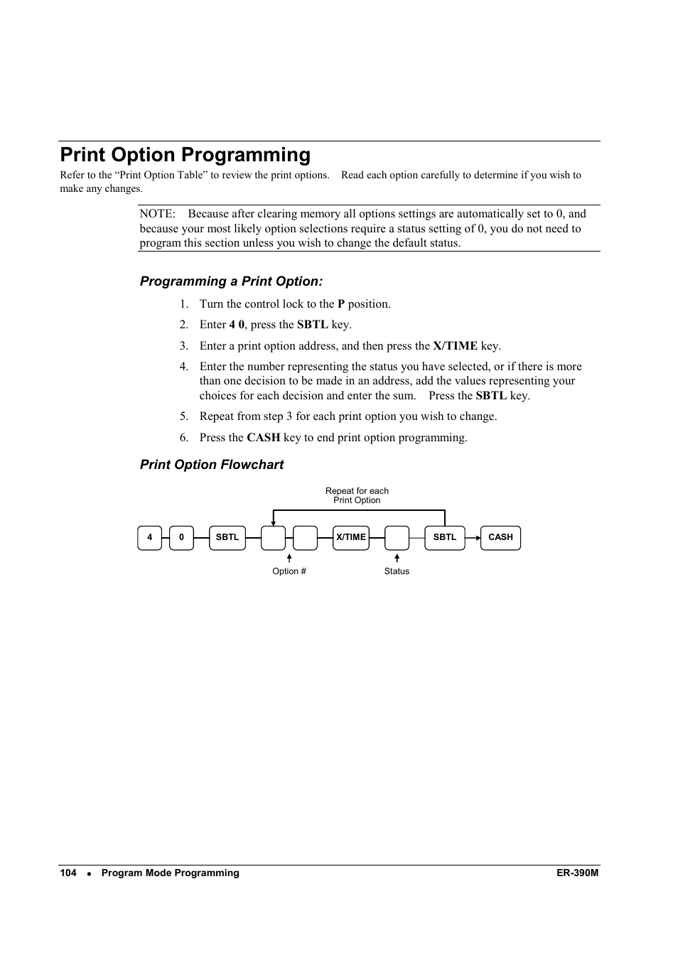 Print option programming | Sam4s ER-390M User Manual | Page 112 / 187