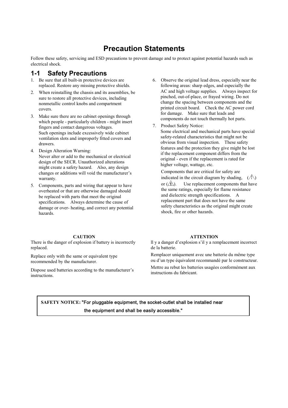 Precaution statements, 1 safety precautions | Sam4s ER-390M User Manual | Page 2 / 187