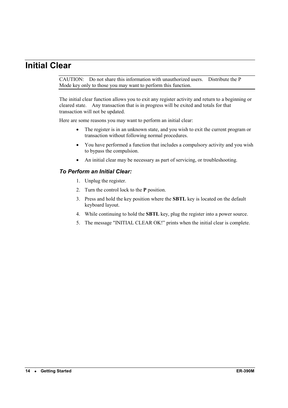 Initial clear | Sam4s ER-390M User Manual | Page 22 / 187