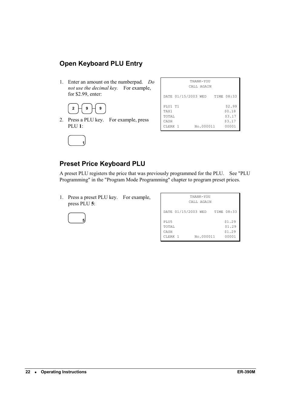 Open keyboard plu entry, Preset price keyboard plu | Sam4s ER-390M User Manual | Page 30 / 187