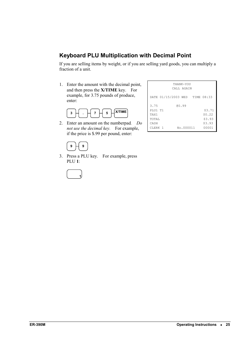 Keyboard plu multiplication with decimal point | Sam4s ER-390M User Manual | Page 33 / 187