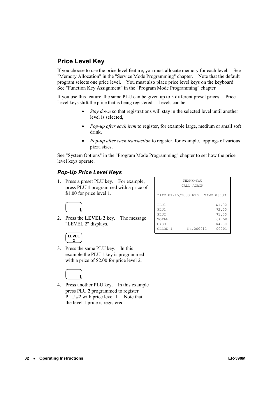 Price level key | Sam4s ER-390M User Manual | Page 40 / 187