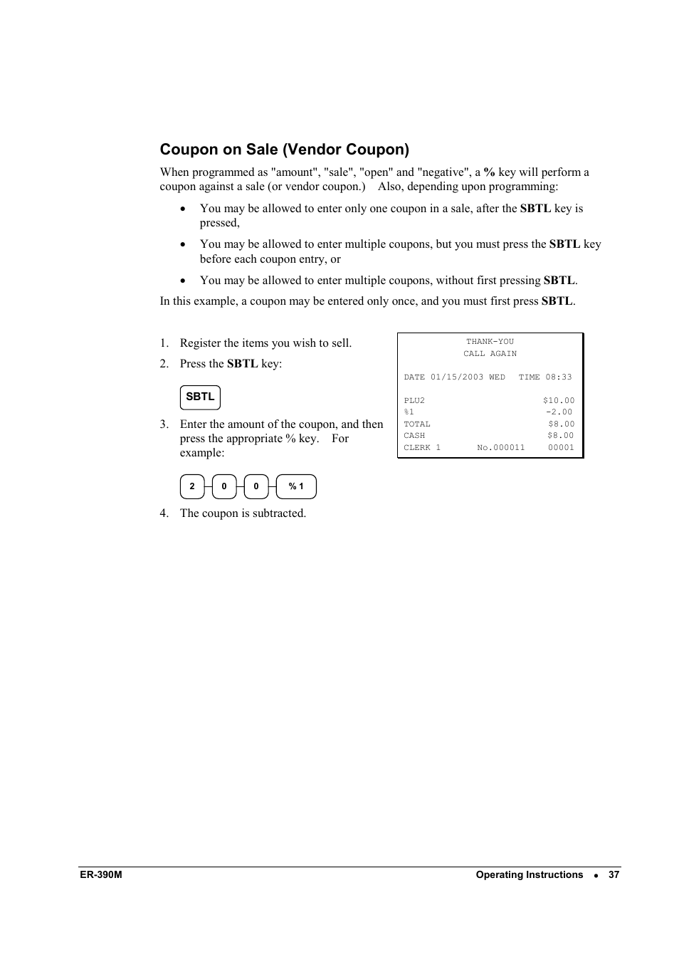 Coupon on sale (vendor coupon) | Sam4s ER-390M User Manual | Page 45 / 187
