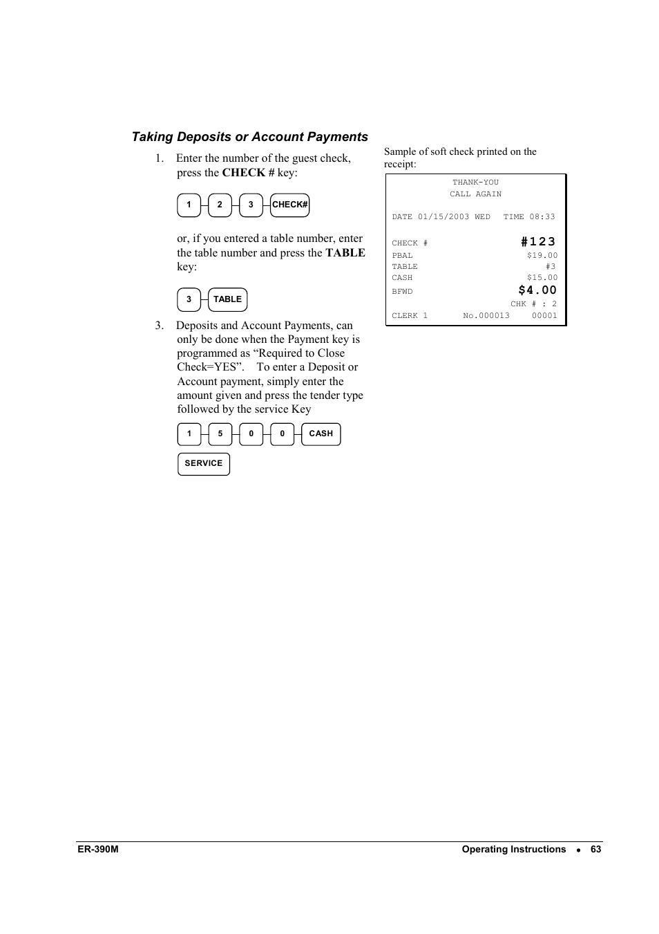 Taking deposits or account payments | Sam4s ER-390M User Manual | Page 71 / 187
