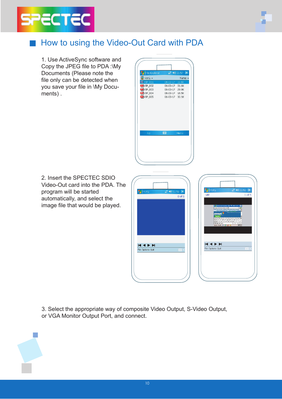 How to using the video-out card with pda | Spectec Computer Network Device Video-Out Card User Manual | Page 13 / 15