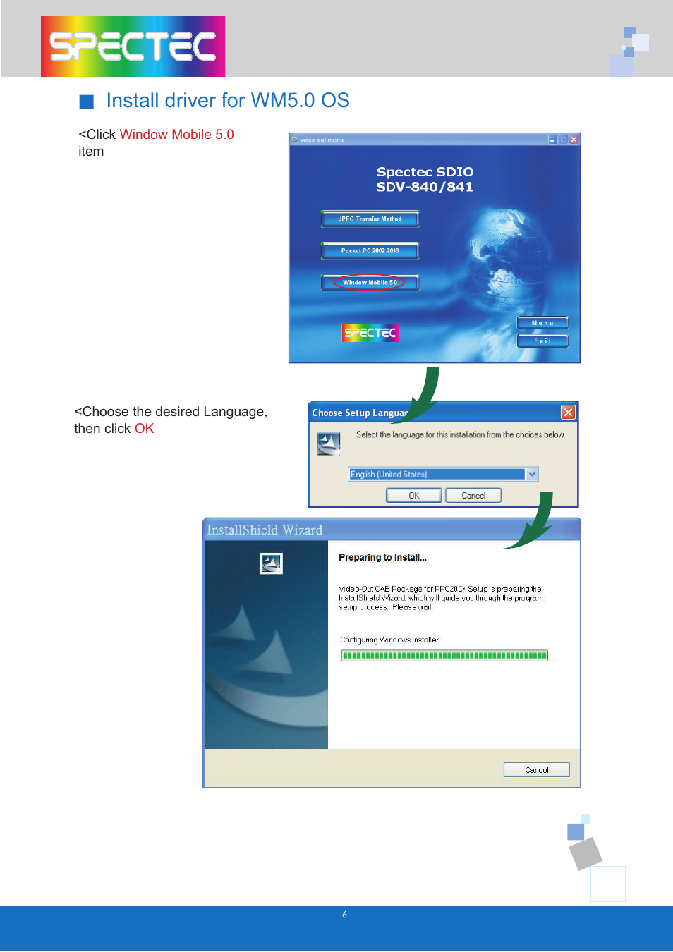 Install driver for wm5.0 os | Spectec Computer Network Device Video-Out Card User Manual | Page 9 / 15