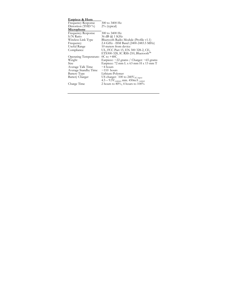 Technical specifications | Step comm Earlite 1100 User Manual | Page 31 / 32