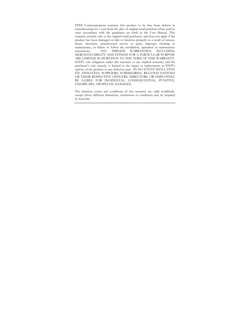 End user limited product warranty | Step comm Earlite 1100 User Manual | Page 32 / 32