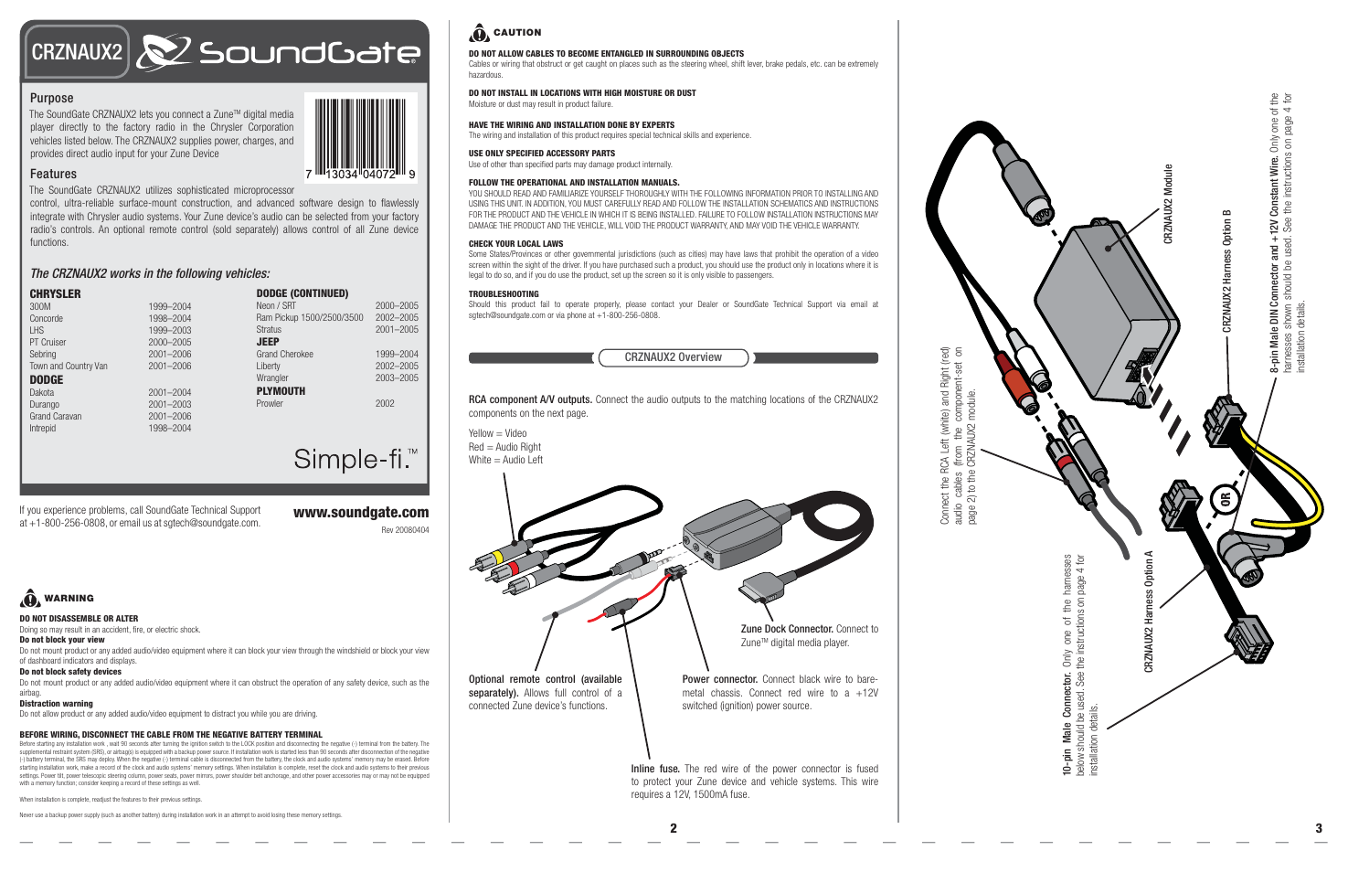 SoundGate CRZNAUX2 User Manual | 2 pages