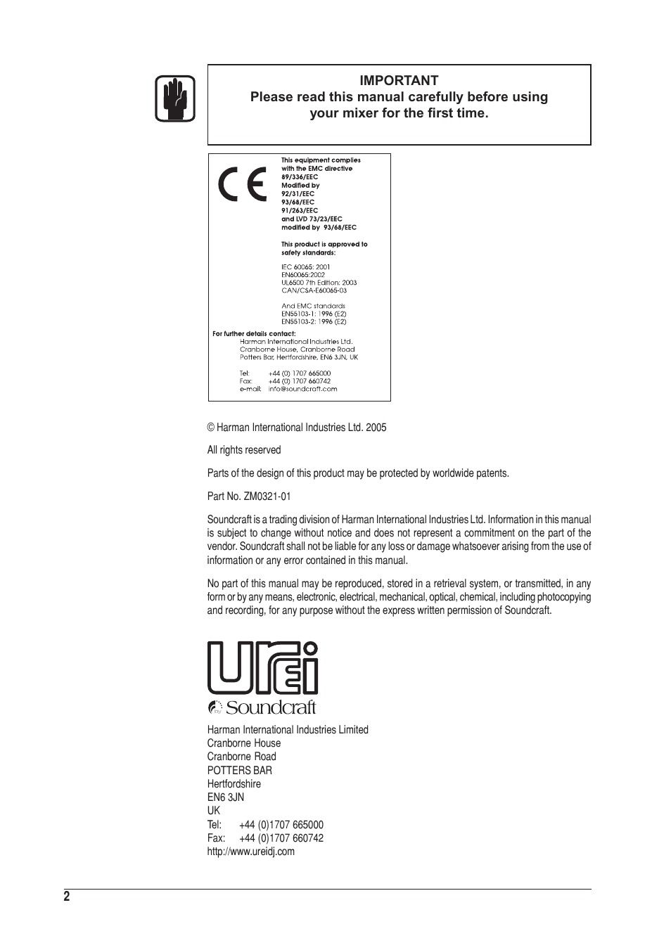 SoundCraft UREI 1601S User Manual | Page 2 / 44