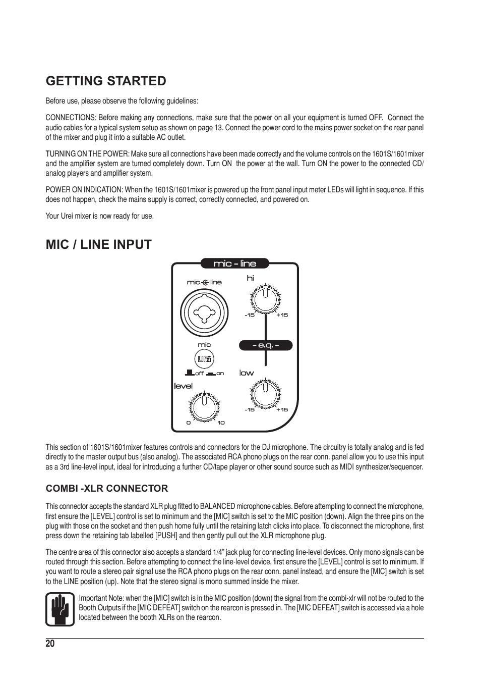 Opera, Opera operation tion tion tion tion | SoundCraft UREI 1601S User Manual | Page 20 / 44