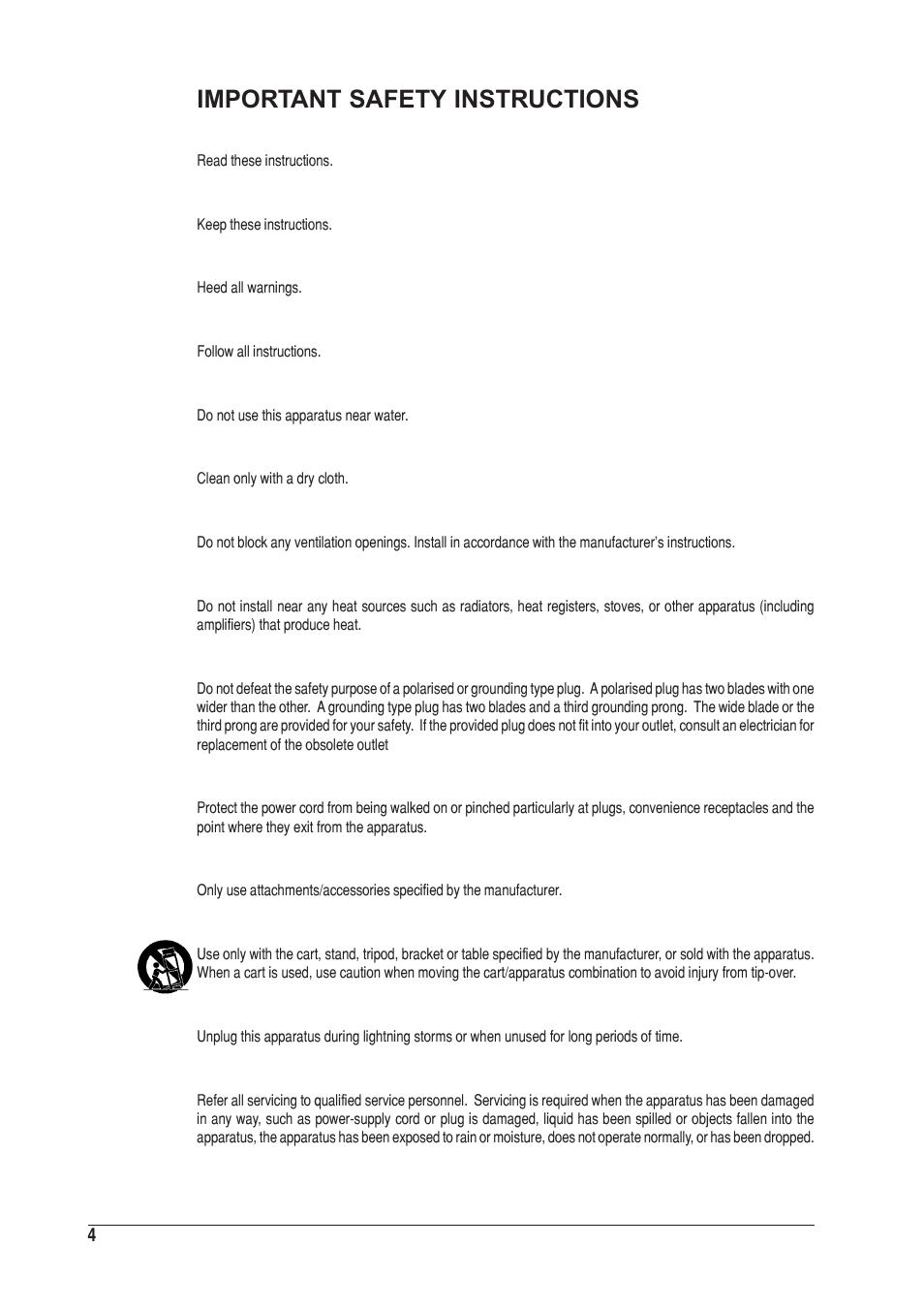 Important safety instructions | SoundCraft UREI 1601S User Manual | Page 4 / 44