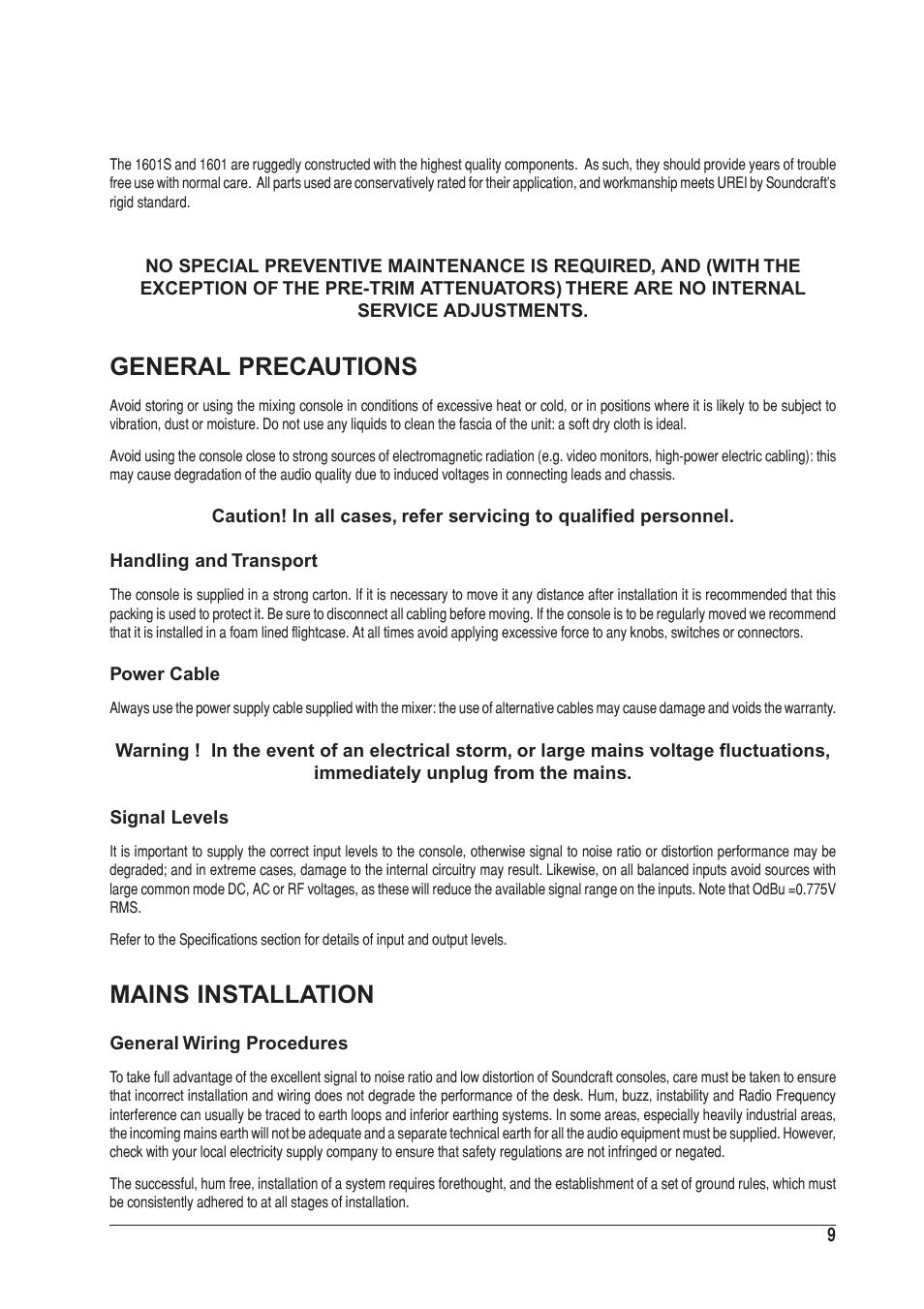 Inst | SoundCraft UREI 1601S User Manual | Page 9 / 44