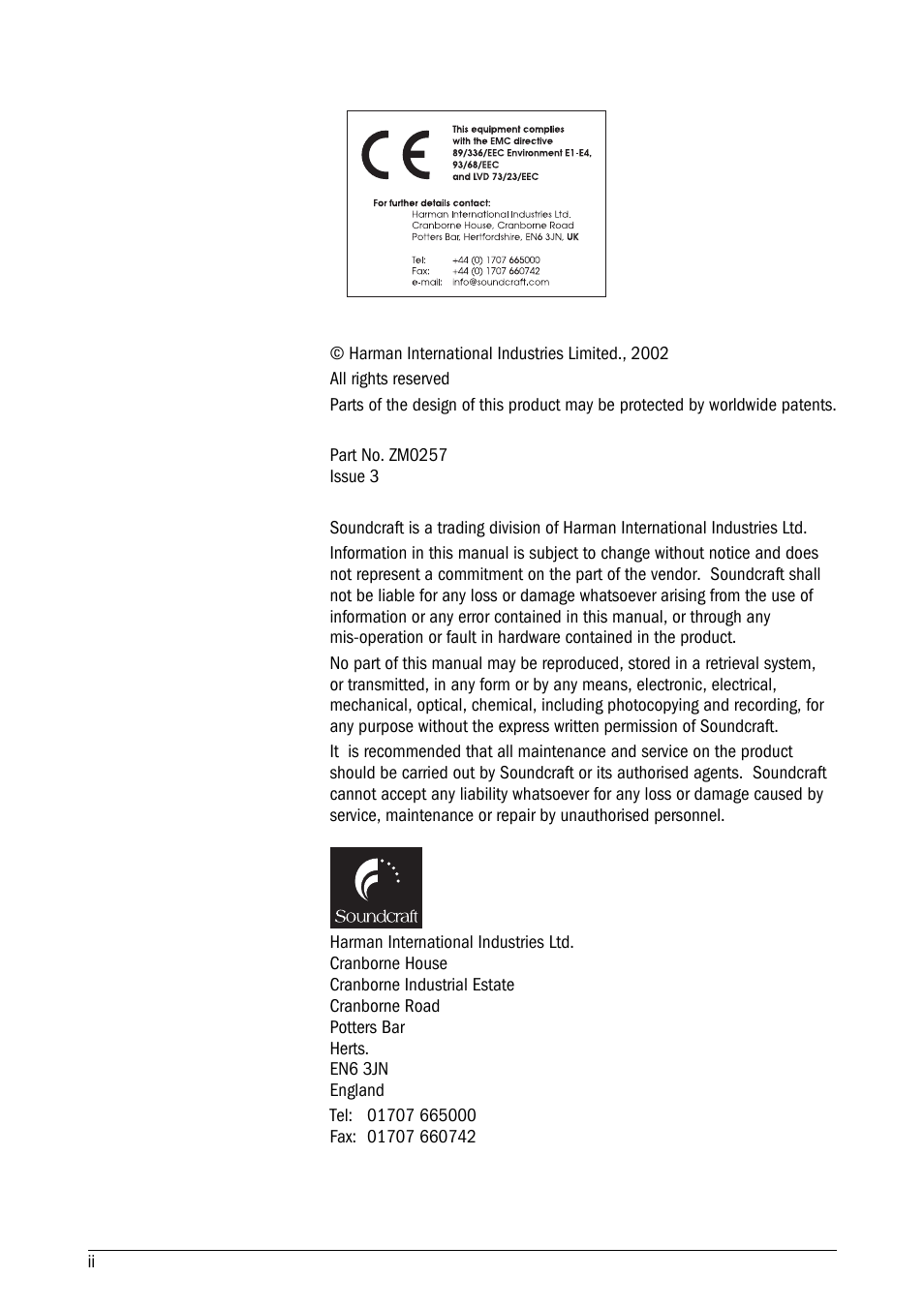 SoundCraft MH4 User Manual | Page 2 / 10