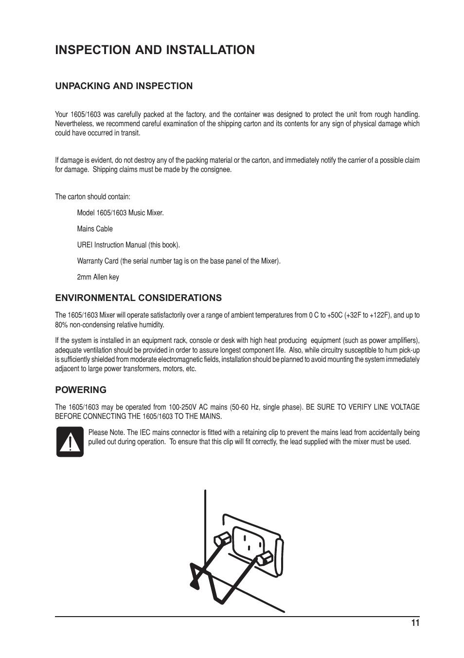 Inspection and installation | SoundCraft UREI  1603 User Manual | Page 11 / 32