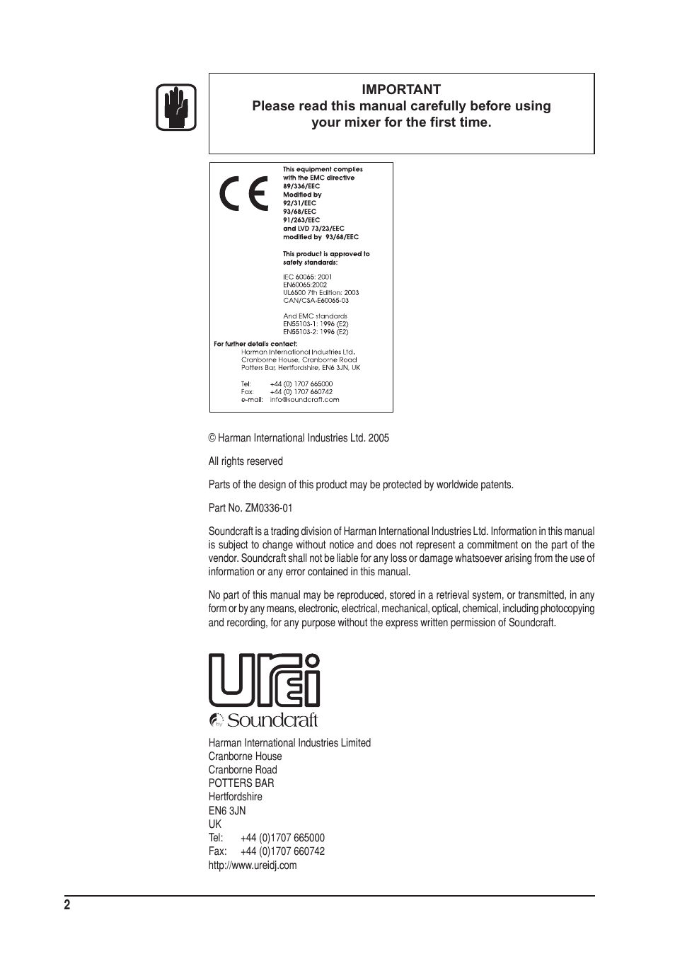 SoundCraft UREI  1603 User Manual | Page 2 / 32