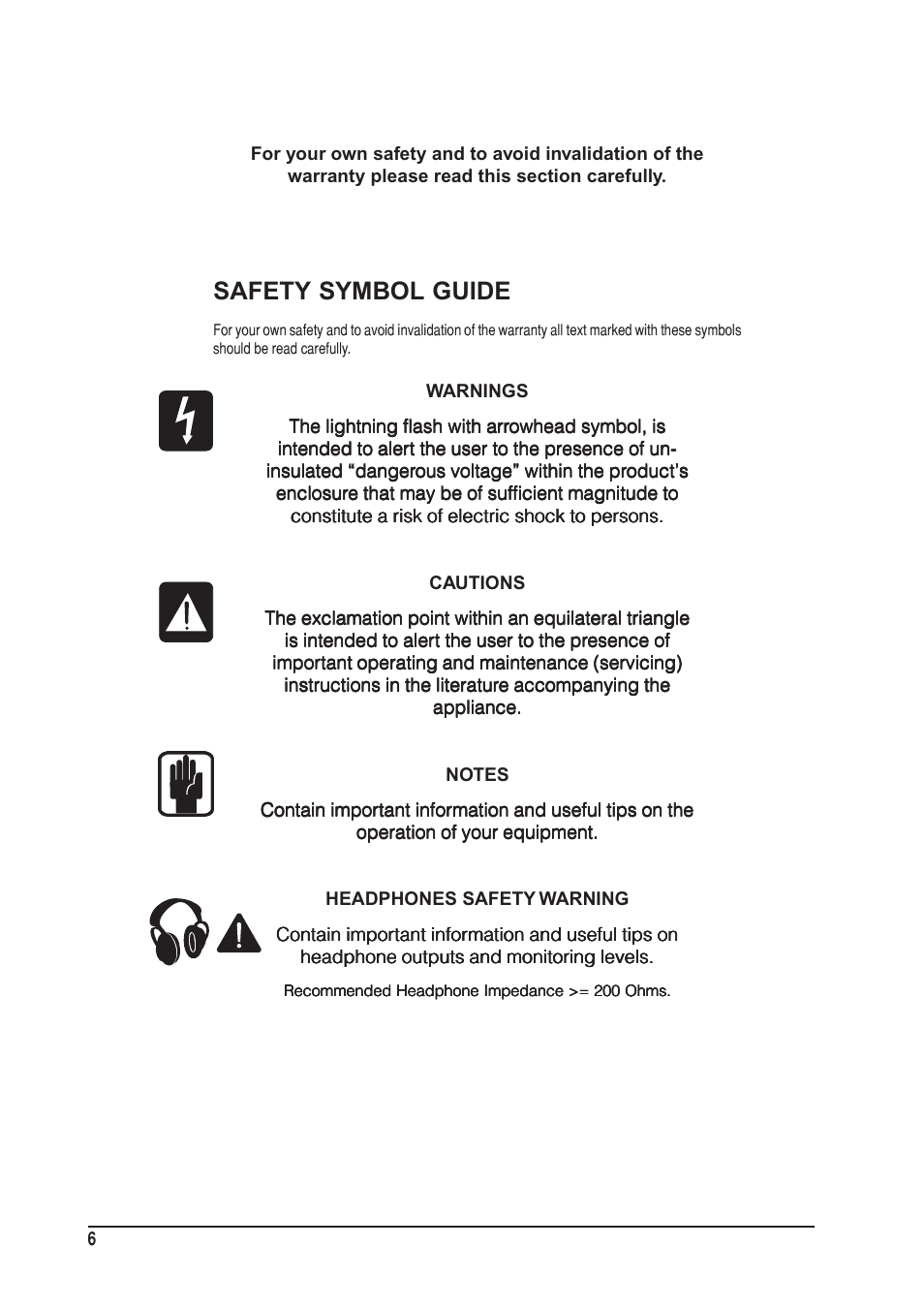 Safety symbol guide | SoundCraft UREI  1603 User Manual | Page 6 / 32