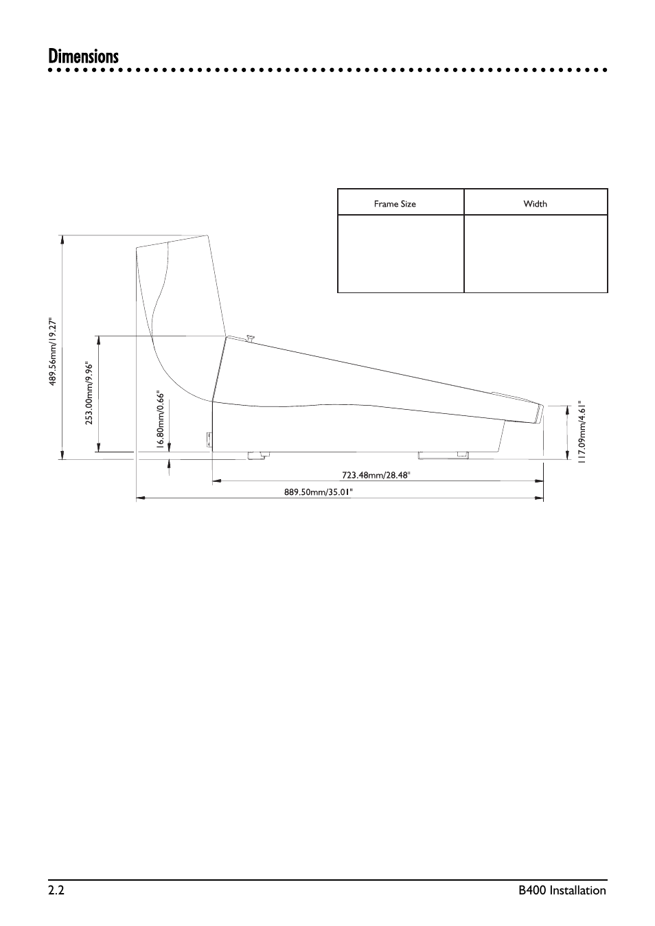 Ddiimmeennssiioonnss | SoundCraft B400 User Manual | Page 10 / 60