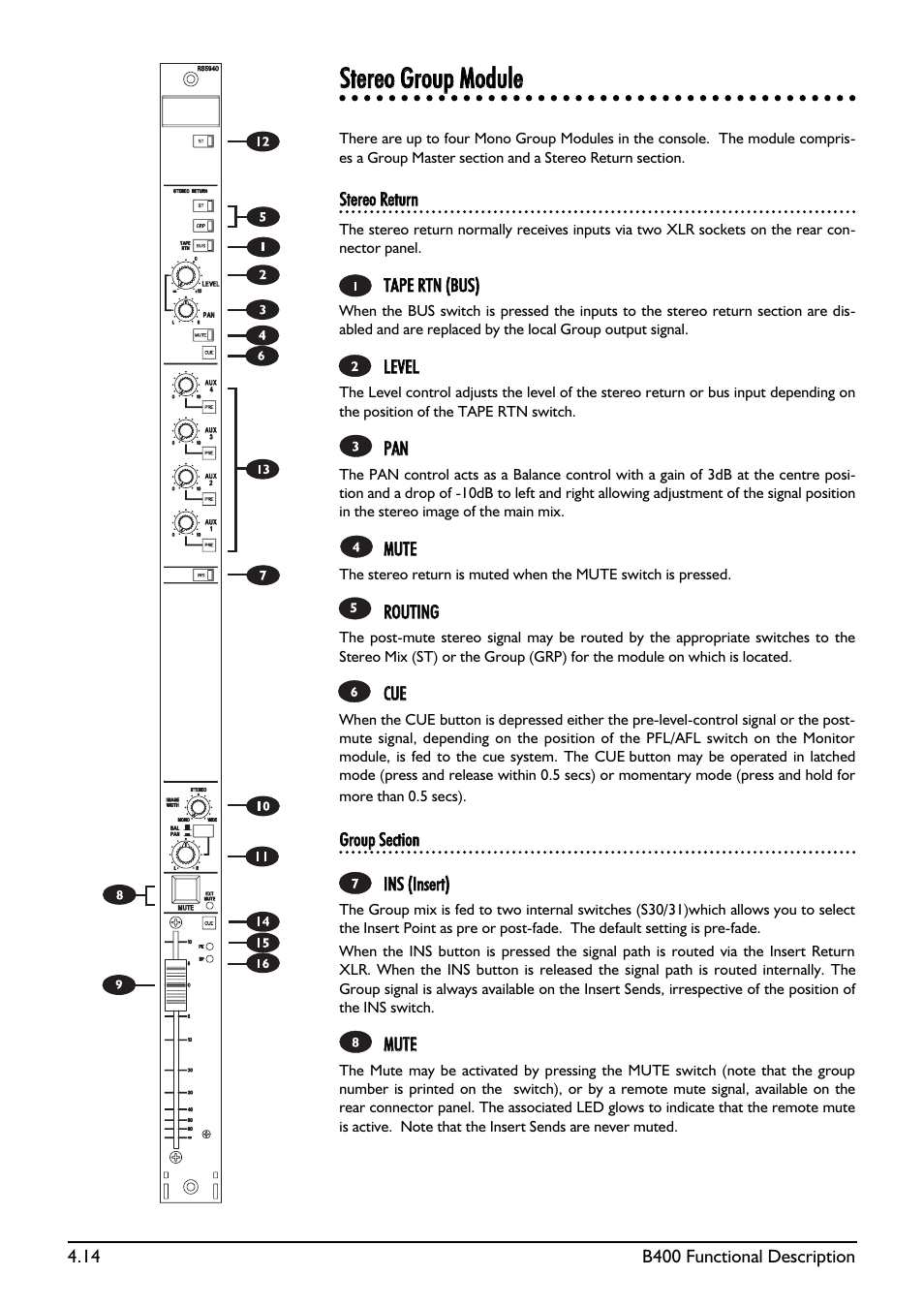 Sstteerreeoo ggrroouupp mmoodduullee | SoundCraft B400 User Manual | Page 42 / 60