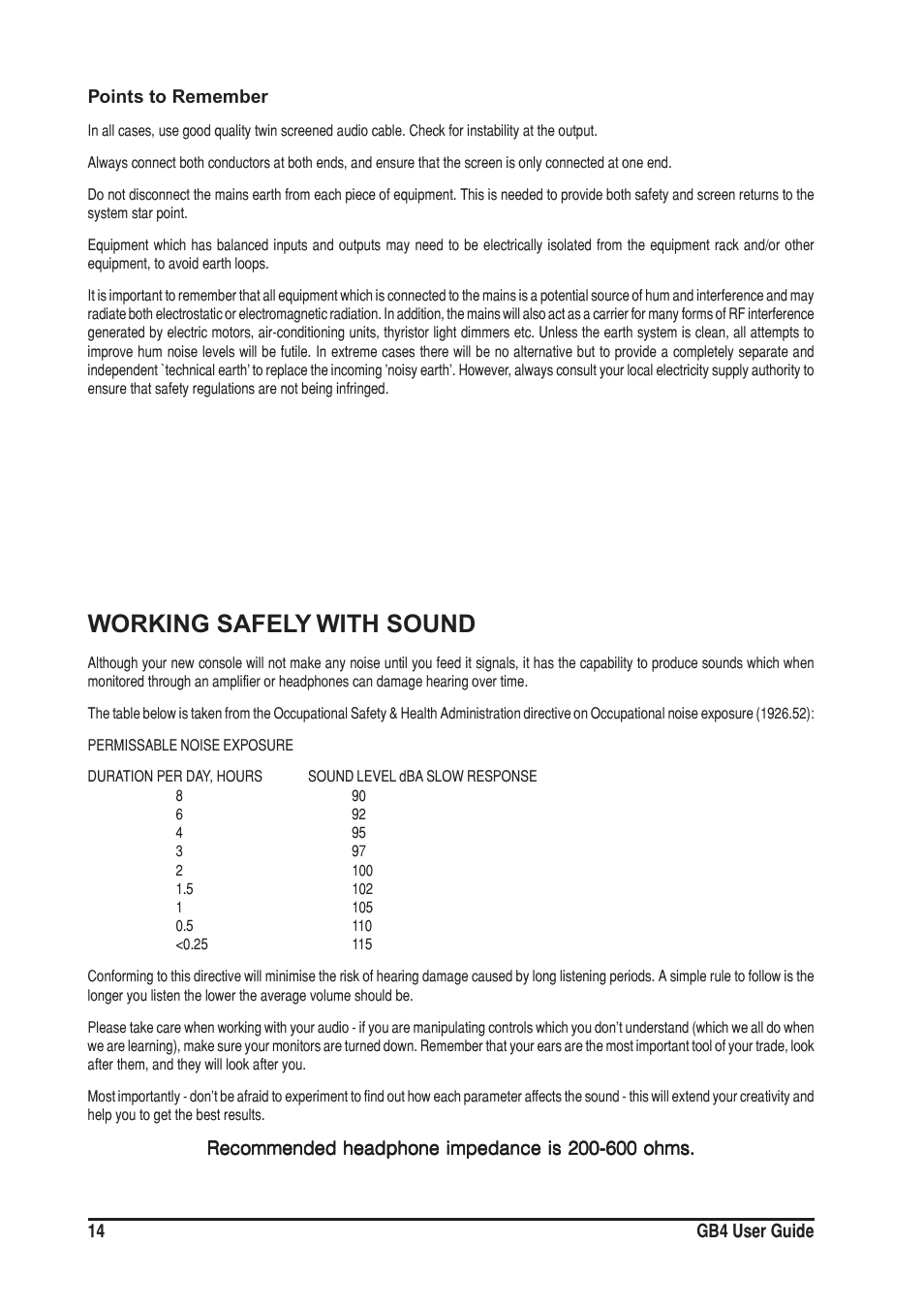 Working safely with sound | SoundCraft GB4 User Manual | Page 14 / 40