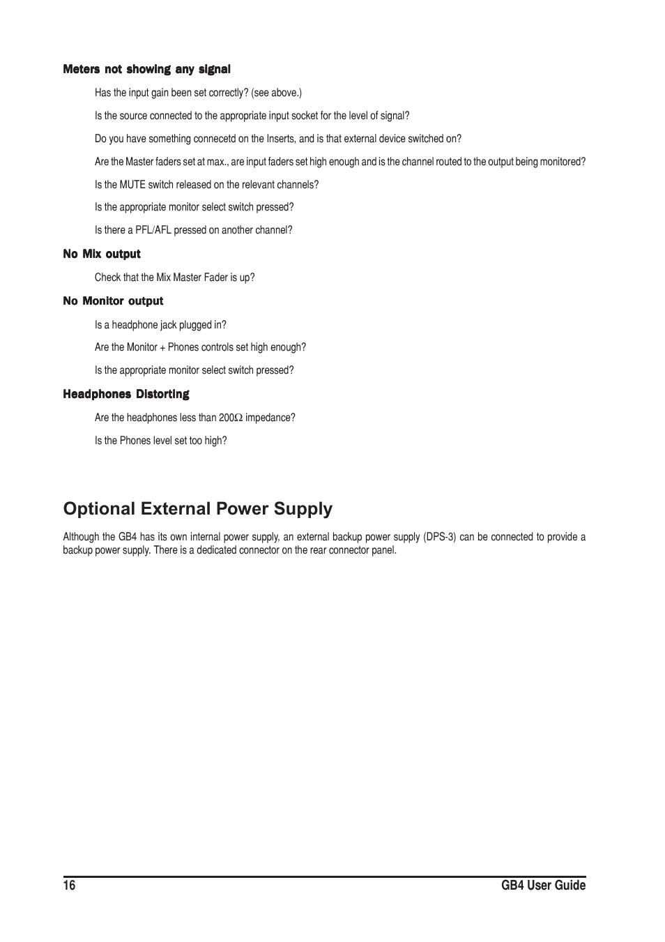 Optional external power supply | SoundCraft GB4 User Manual | Page 16 / 40