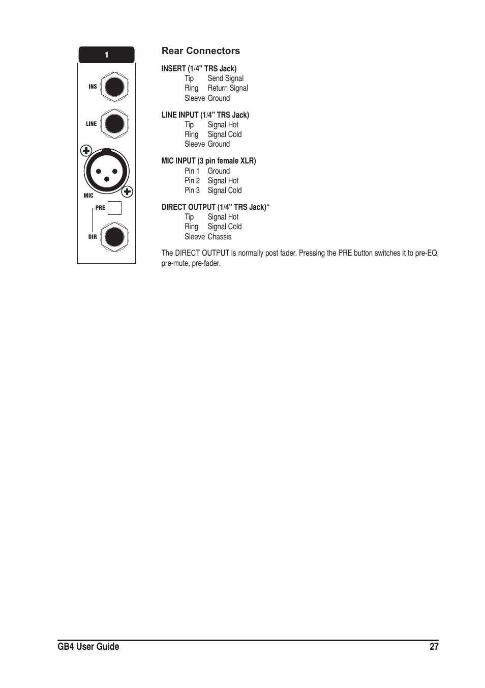 27 gb4 user guide rear connectors | SoundCraft GB4 User Manual | Page 27 / 40