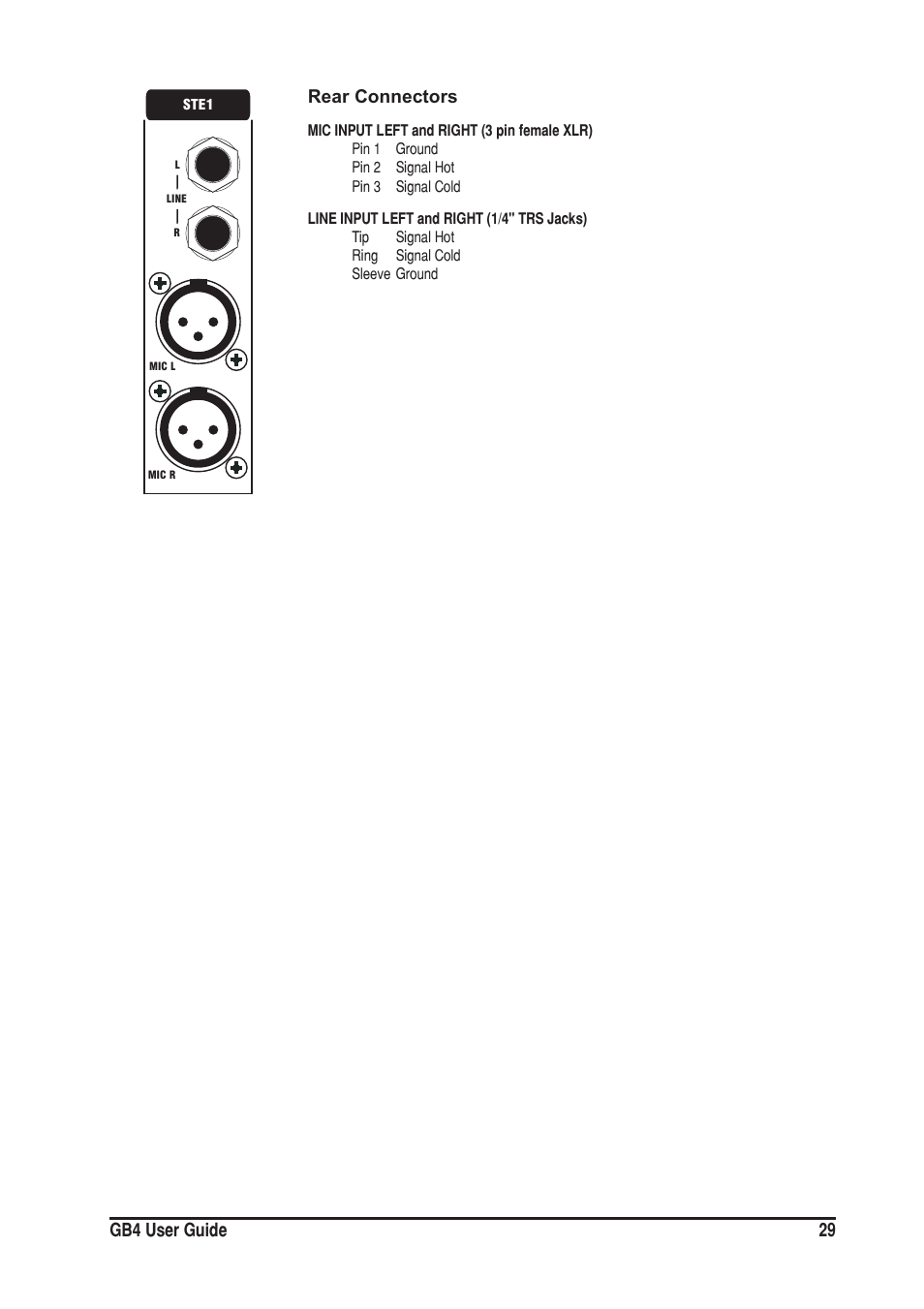 29 gb4 user guide rear connectors | SoundCraft GB4 User Manual | Page 29 / 40