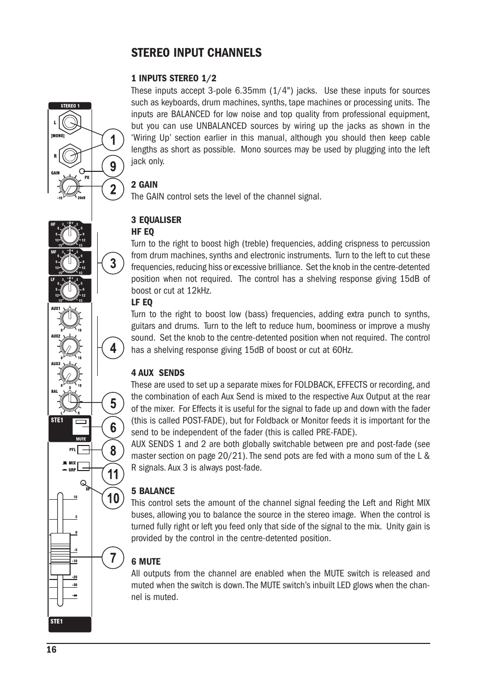 Stereo input channels | SoundCraft MPM 20/2 User Manual | Page 16 / 32