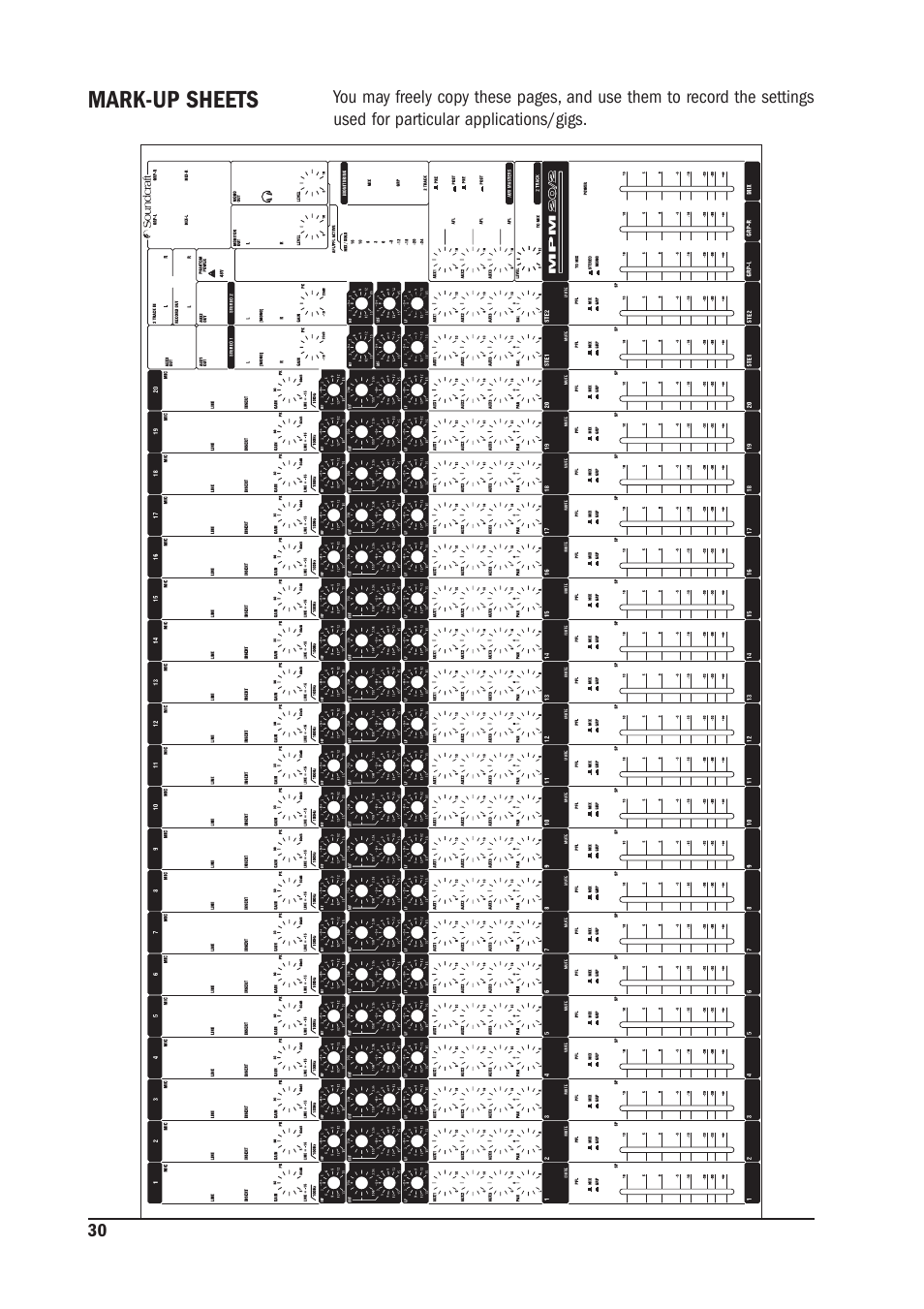 Mark-up sheets | SoundCraft MPM 20/2 User Manual | Page 30 / 32