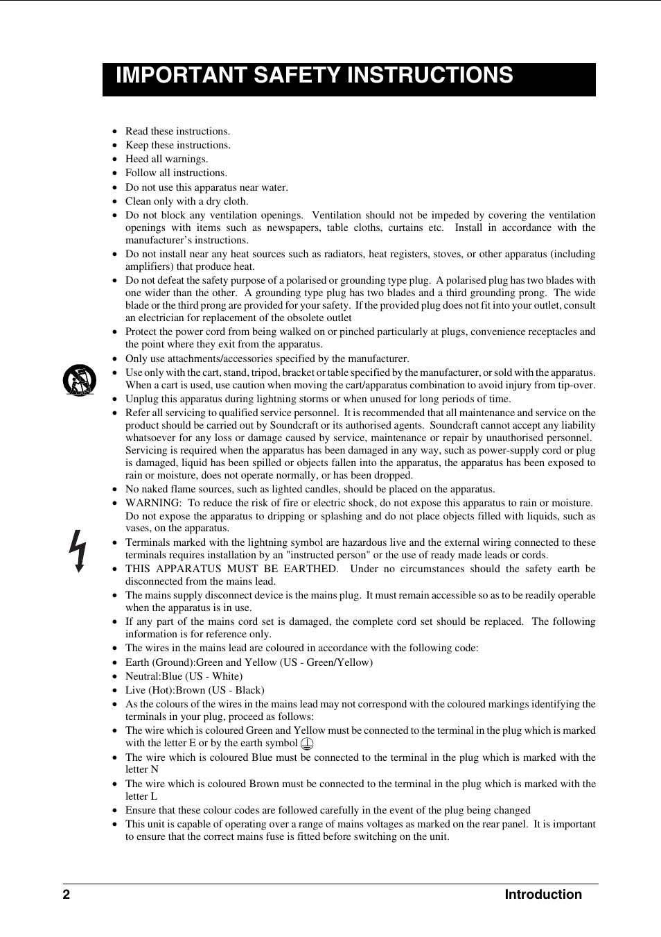 Important safety instructions, 2introduction | SoundCraft CPS2000 User Manual | Page 6 / 52