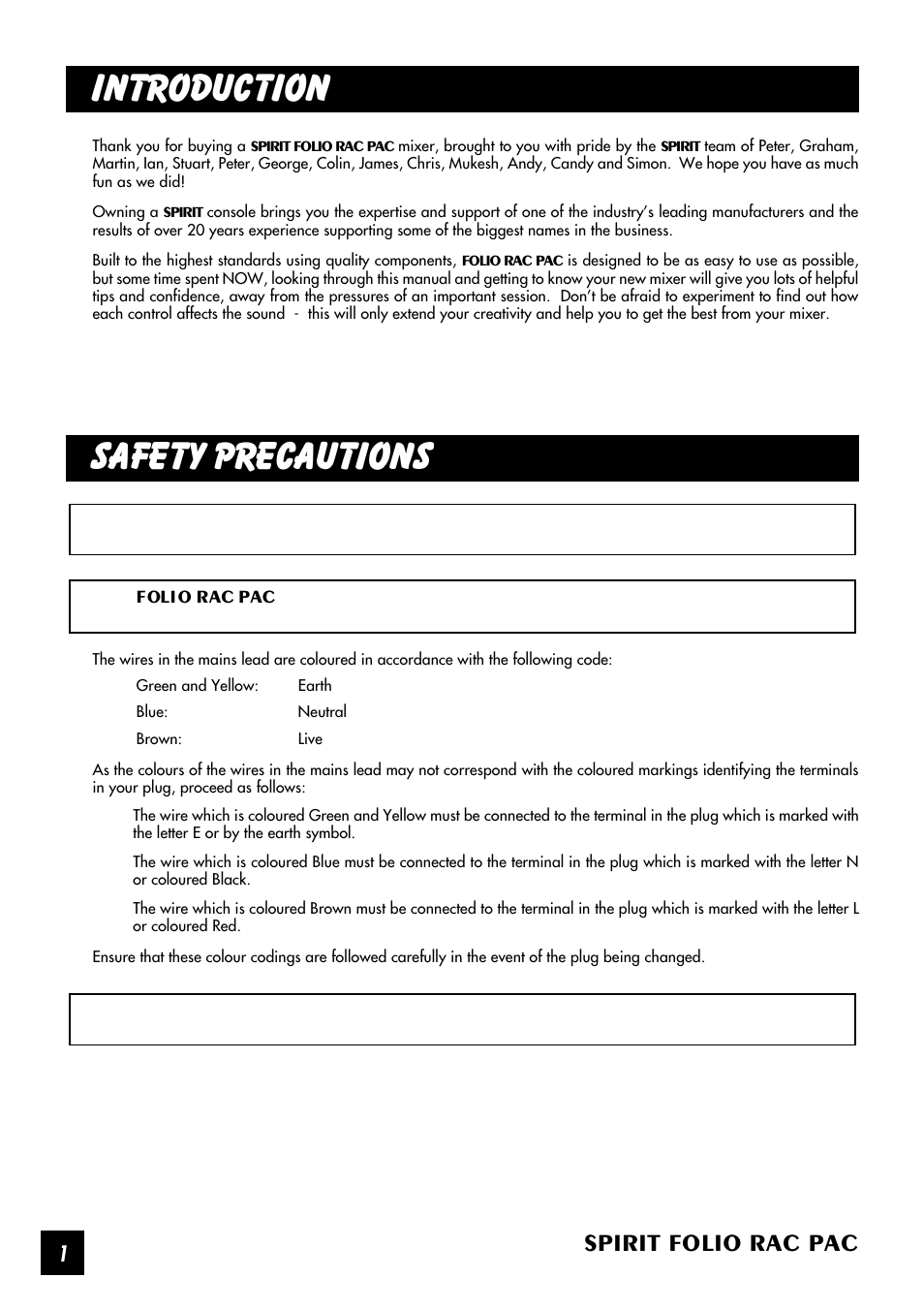 Introduction, Safety precautions, Spirit folio rac pac | SoundCraft Spirit Folio Rac Pac User Manual | Page 2 / 23