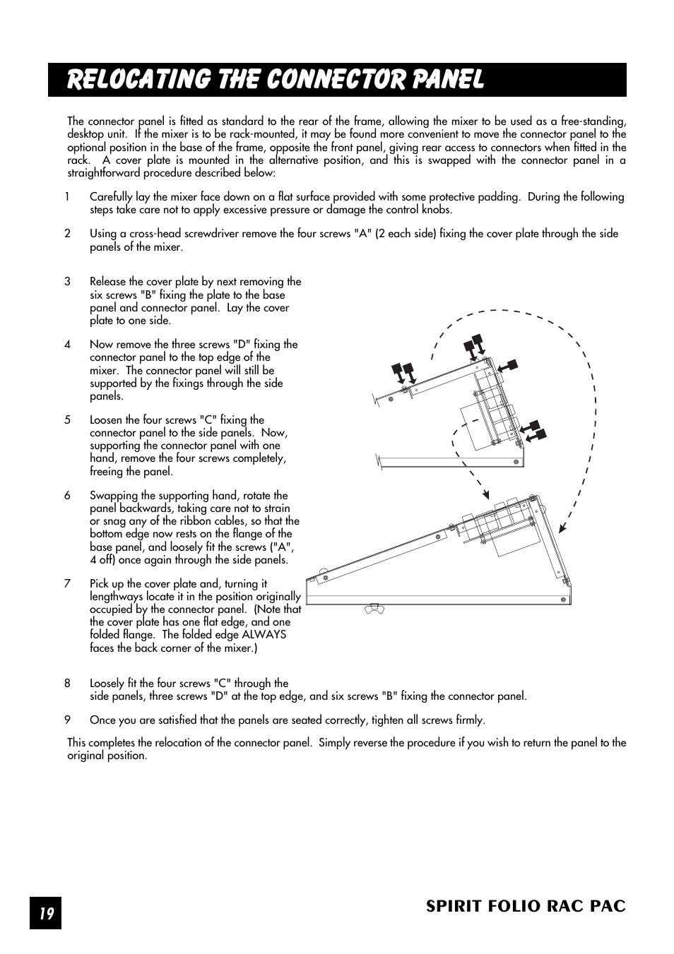 Relocating the connector panel, Spirit folio rac pac | SoundCraft Spirit Folio Rac Pac User Manual | Page 20 / 23