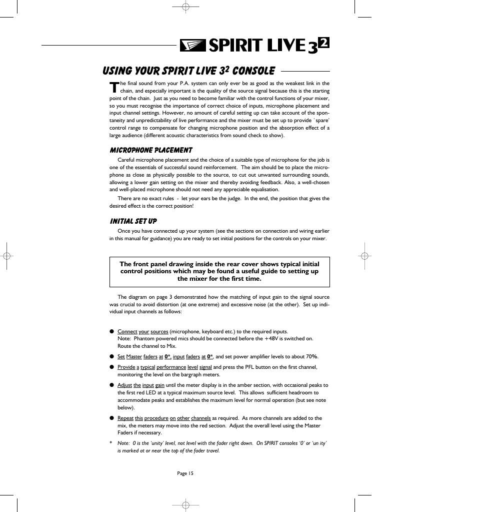 Using your spirit live 3, Console | SoundCraft Spirit Live 3-2 User Manual | Page 17 / 32