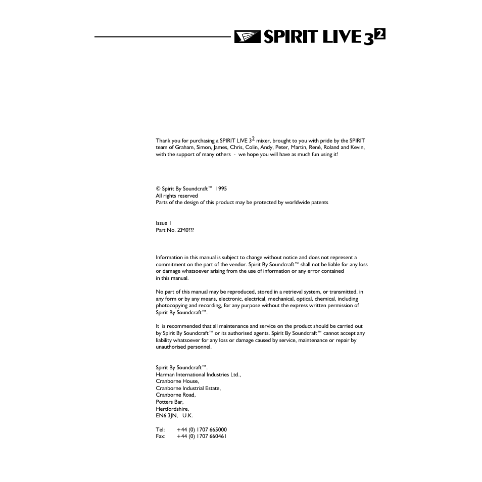 SoundCraft Spirit Live 3-2 User Manual | Page 2 / 32