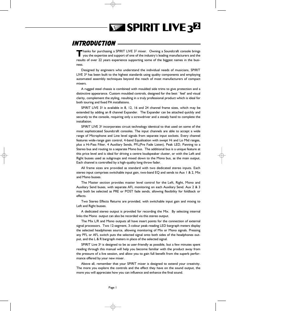 Introduction | SoundCraft Spirit Live 3-2 User Manual | Page 3 / 32