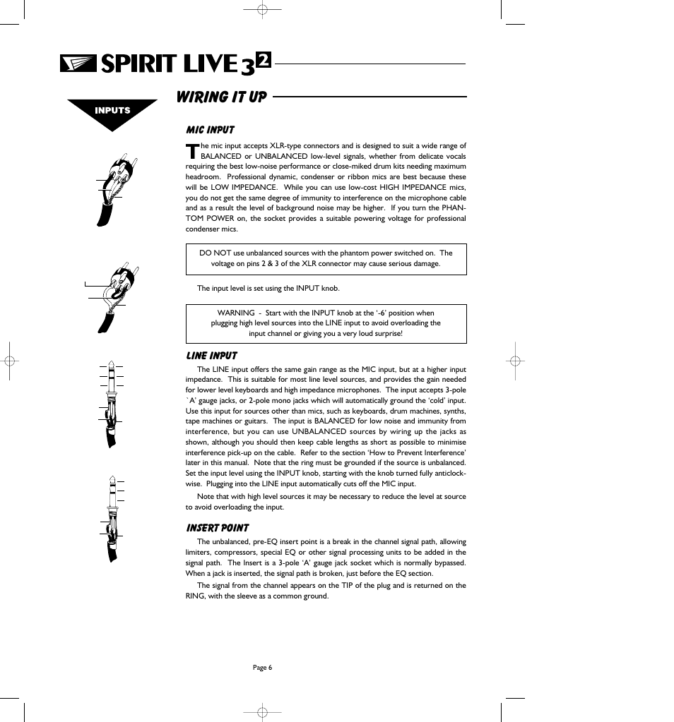 Wiring it up | SoundCraft Spirit Live 3-2 User Manual | Page 8 / 32